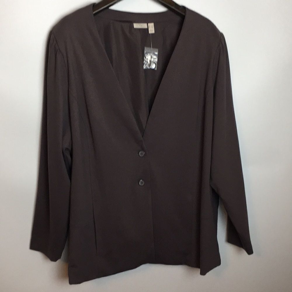 Logo by Lori Goldstein brown blazer long sleeve with gathered sleeve Sz 4X